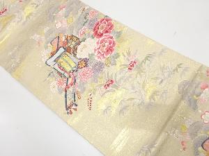 御所車に菊・牡丹・松模様織出し袋帯